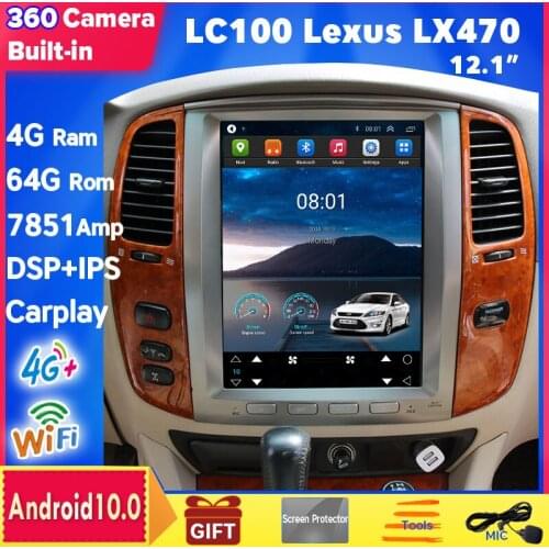 For Toyota Land cruiser LC100 Lexus LX470 Auto Carplay 1998-2007 Android 10 12.1" Tesla Car radio Recorder GPS navigation player