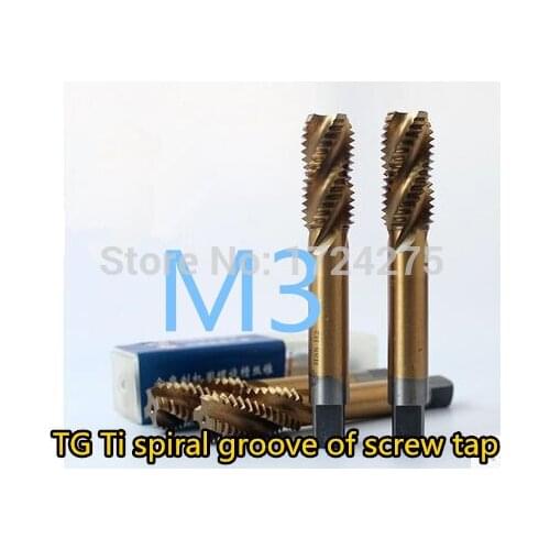 Free delivery 10PCS TG M3*0.5 yellow coated high speed steel machine taps spiral groove machine tap