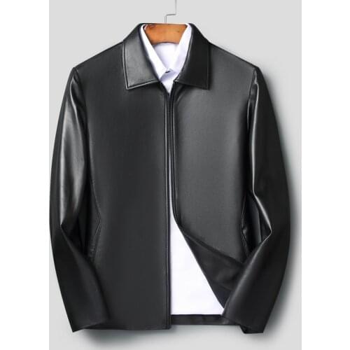 Free shipping.Brand New Business casual mens leather jacket.black fathers gift casual leather coat.wholesales.quality.slim