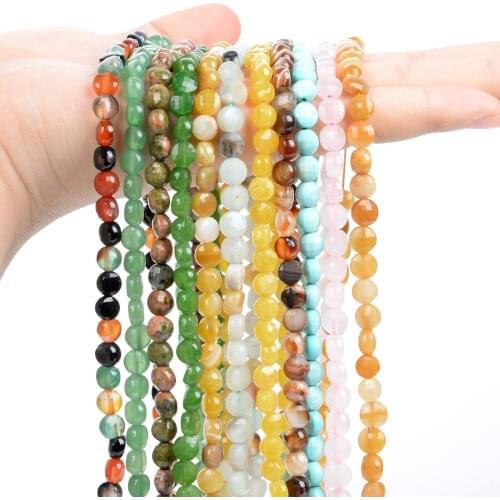 Natural Stone Beads Tiger Eye Crystal Agates Turquoises Flat Round Loose Spacer Beads for Jewelry Making Bracelets Accessories