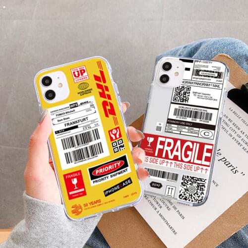 DHL Express label Phone Case for iphone 11 12 Pro XS Max X XR SE2020 Fashion Soft Silicone cases for 7 8 6s Plus 5S Cover Coque