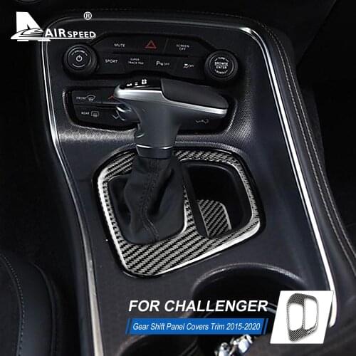 AIRSPEED Carbon Fiber Interior Car Gear Shift Cover Sticker Trim for Dodge Challenger 2015 2016 2017 2018 2019 2020 Accessories