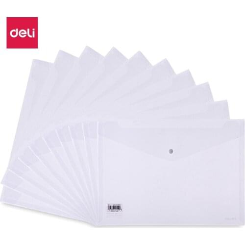 Deli 10pcs A4 Transparent Snap File Folder Bag PP Waterproof Document Holder Case Paper Storage Business Supplies 8308