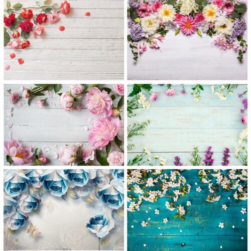 Laeacco Pink Flowers Spring Petal Gray White Wood Board For Digital Photo Studio Photozone Photo Background Photography Backdrop
