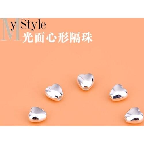 S925 pure silver smooth heart-shaped separated beads loose beads accessories handmade DIY accessories