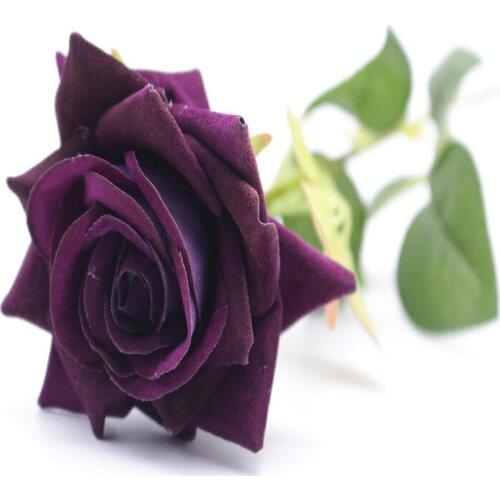 Hot Sale Velvet Rose Fake Silk Flowers Leaf Artificial Diy Bouquet Home Wedding Birthday Party Decor
