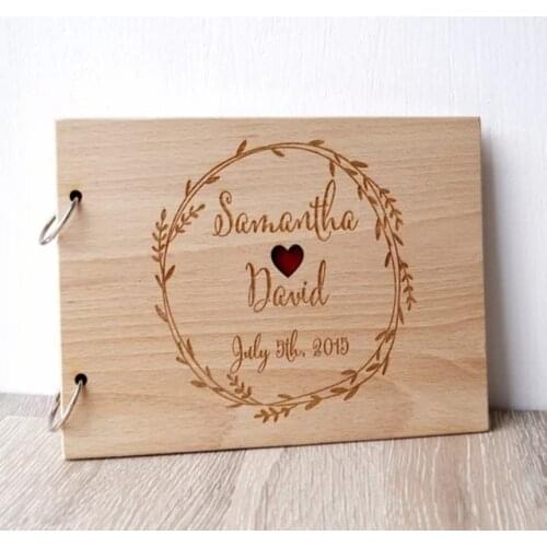 Personalized Rustic Guest Book with a heart hole, Wooden Bride & Groom Wedding Guestbook Wedding Guest Book