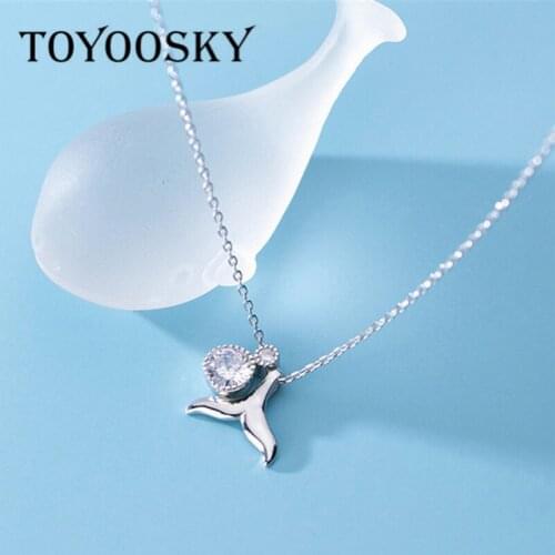 Cute S925 Sterling Silver Fish Tail Zircon Minimalist Pendant Necklace Women Girl Party Jewelry Accessory Chic Gift