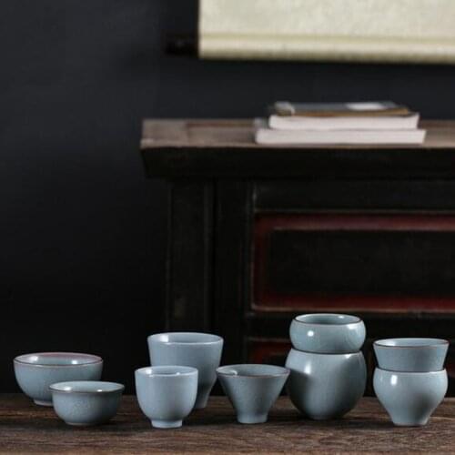 2pcs/set Ru Kiln Kungfu Tea Cup Azure Glaze Ceramic Tea Cups Chinese Tea Bowl Teaware Kitchen Drinkware Supply
