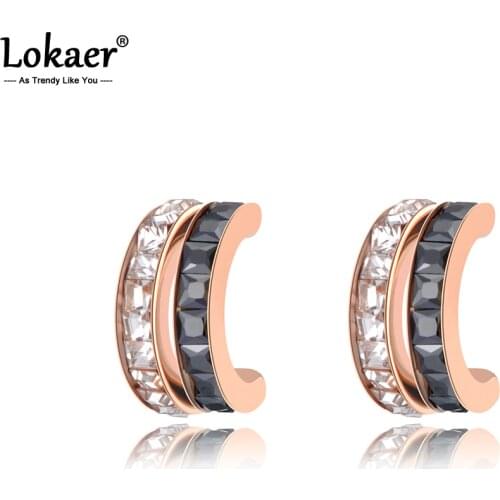 Lokaer Classic Stainless Steel Semicircle White/Black CZ Crystal Love Wedding Earrings Jewelry For Women Aretes De Mujer E19218