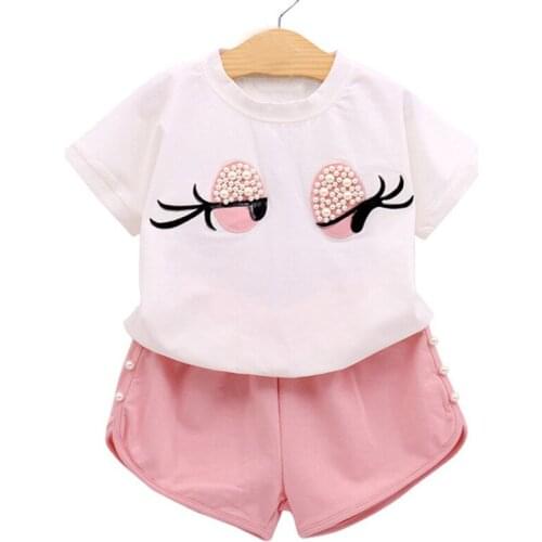 Girls Clothing Set Pearl Girls Clothes Set Lovely Long Eyelashes Toddler Girl tops + Pants Girls Suit Kids Clothes