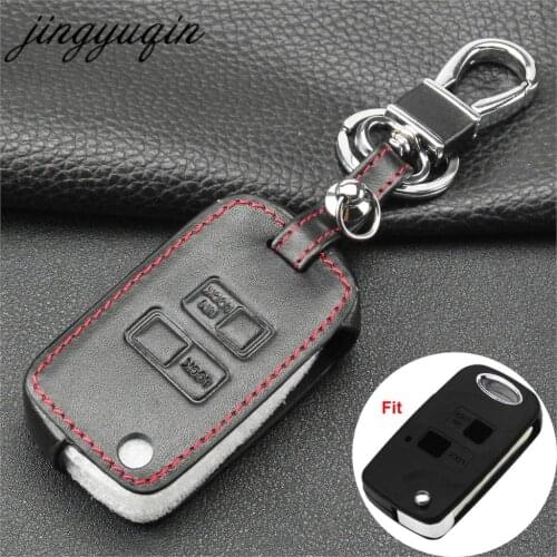 Jingyuqin Leather Flip Remote Key Case 2 Button For Toyota RAV4 Avalon Echo Prado Tarago Camry Tarago For Lexus Fob Cover