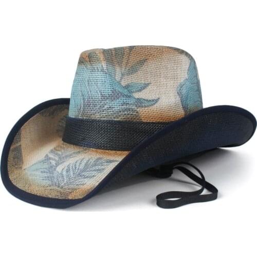 Summer Straw Cowboy Hat Women Men Western Sombrero Hombre Hat Western Shape-It Brim Windproof Rope Sun Hat