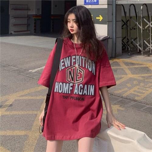 Summer retro Harajuku style letter printing short-sleeved t-shirt female half-sleeved loose top T-shirt cool all-match female