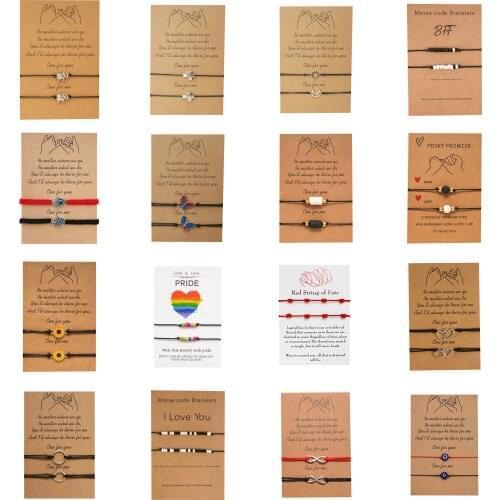 Fashion Sunflower Heart Infinity Charm Bracelet 2Pcs/Set Wax Cotton Cord Volcanic Stone Bead Bracelet Jewelry Gift For Couples