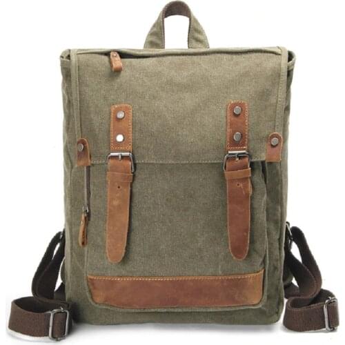 Muchuan Cloth Bag Retro Casual Bag Korean Fashion Cool Backpack Canvas with Crazy Horse Leather Cool Backpack