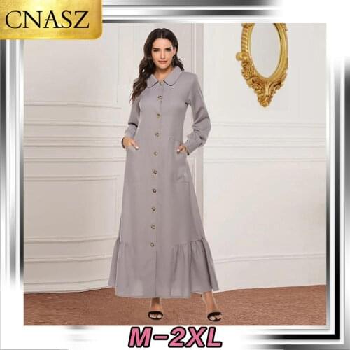 Muslim Middle East Fashion Lapel Pocket Stitching Cardigan Moroccan Turkey Casual Arabian Dress Dubai Islamic Elegant Skirt