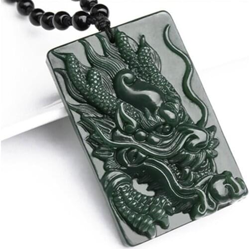 Natural Green Nephrite Stone Hand-carved Beautifully Chinese Dragon Amulet Lucky Necklace Pendant Gift For Men Jades Jewelry