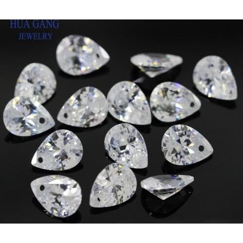 Single Hole AAAAA Pear Shape Brilliant White Cubic Zirconia Stone For Jewelry Making 4x6~15x20mm High Quality Loose CZ Beads