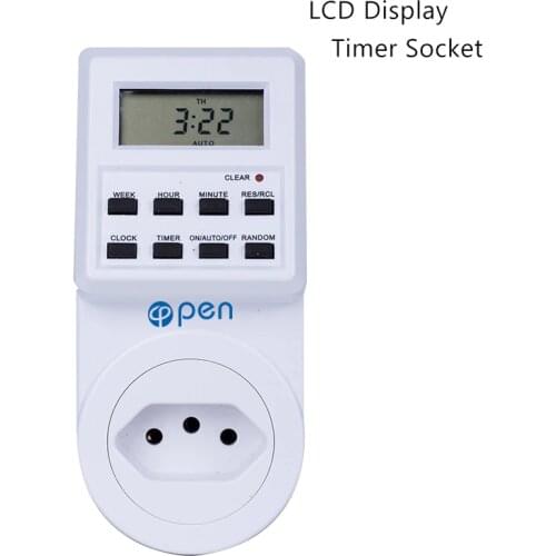 OPT-002 Brazil Electronic Digital Timer Switch Plug Kitchen Timer Outlet 230V 50HZ 7 Day 12/24 Hour Programmable Timing Socket