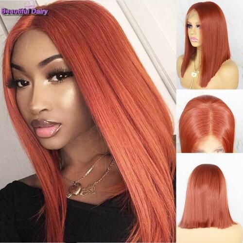 Beautiful Diary Short Bob Wigs Futura Hair T Part Wig Copper Red Color Heat Resistant Synthetic Hair Wigs For Black Women