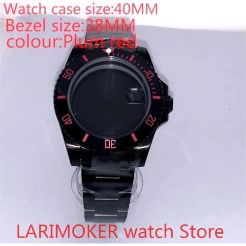 Suitable for NH35 NH36 Miyota 8215 40mm 904L stainless steel housing, sealed black back cover, with rotating bezel Plum red