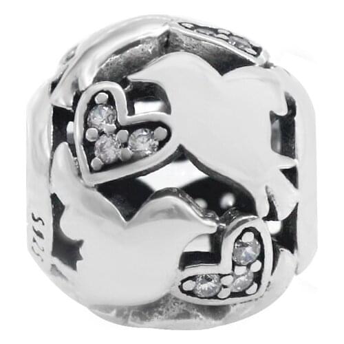 Fit Original Pandora Charms Bracelet Peace Pigeon Heart Beads Bangles Jewelry 925 Sterling Silver For Friendly Gift