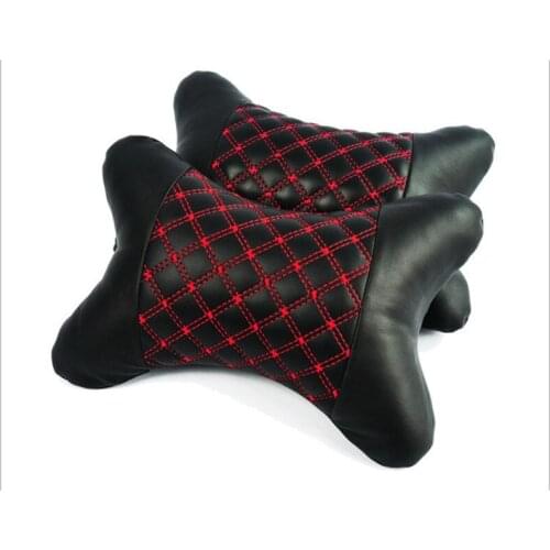 2Pcs Genuine Leather Car Neck Pillow Protection Design Safety Auto Headrest Support Rest Pillow Black Auto Safety Accessories