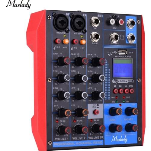 Muslady AG-4 Portable 4-Channel Mixing Console Digital Audio Mixer +48V Phantom Power Supports BT/USB/MP3 Connection