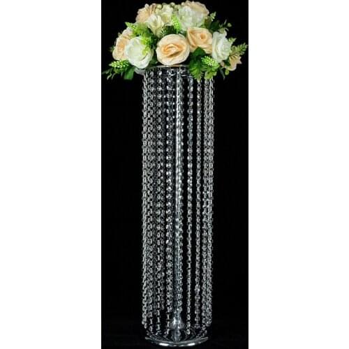 Sale by bulk Elegant Crystal table top chandelier flower stand center pieces round metal flower rack Wedding Props column decor
