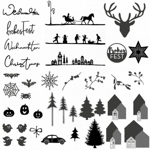 Christmas & Halloween Letter House Tree Deer Frame Metal Cutting Dies Scrapbooking Craft Embossing Stencil Making Card New Dies