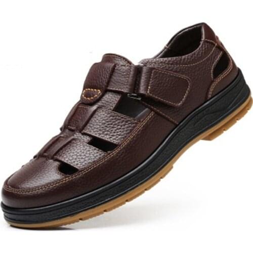 Classic BAOTOU Sandals Men Genuine Leather Sandalias Hollow Out Casual Comfortable Solid Outdoor Mens Shoes Zapatos Hombre