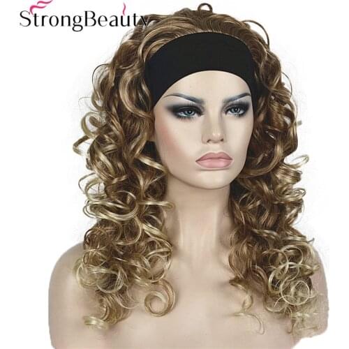 Strong Beauty Synthetic Half Wig With Headband Long Curly Full Capless Women Wigs