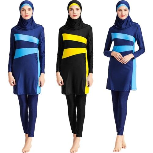Modesty Women Muslim Burkini Full Cover Swimwear Swimsuit Islamic Long Sleeve Plus Size Arab Swimming Surf Costume Beachwear 3PC