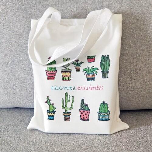 2021 Women Shoulder Bags Handbags Tote Fabric Canvas New Cactus Reusable Shopping Bag Cute Tote Student Books Bags
