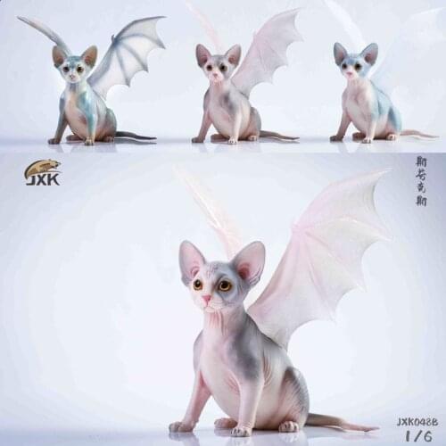 In stock Studio JXK048 1/6 Hairless Cat with Wing Statue Resin Sphynx Bat Cat Pet Animal Model Scene Home Decor Toy