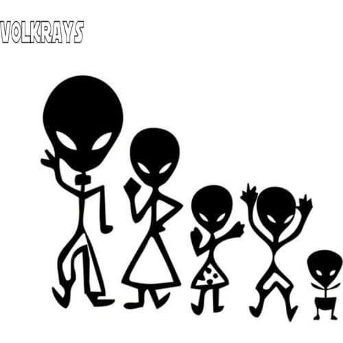 Volkrays Creative Car Sticker Cartoon Alien Family Decals Interesting Car Styling Auto Accessories Vinyl Black/Silver,18cm*14cm
