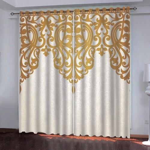 3D Luxury golden yellow wreath Windows Curtains for Wedding Living Room Bedroom Decorative Kitchen Curtain Drapes