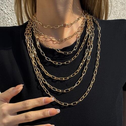 Punk Layered Chain Necklace Set for Women 2021 Hip Hop Rock Aesthetic Multilayer Claviclel Chain Girl Choker Neck Chains Jewelry