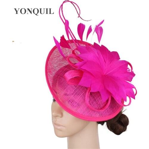 Hot Pink Millinery Fascinator Hat Elegant Female Feather Flower Hair Accessories Cocktail Wedding Church Headpiece New Year Gift