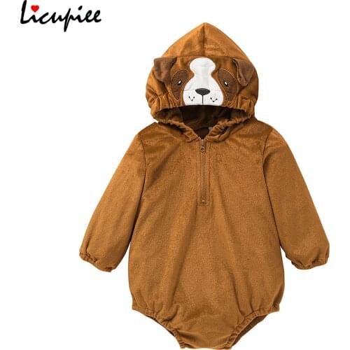 1-3 Years Hooded Bodysuits Babys Casual Long Sleeve Romper Cartoon Animal Embroidery Hooded Triangle Jumpsuits