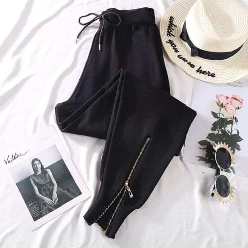 Women Elastic Waist Drawstring Trousers Thick Knitted Harem Pants Autumn Winter Sport swear WomenS Pants New Bottoms zipper