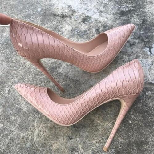 12cm heel Women Pumps Stilettos Black Apricot Printed Toe Women Shoes High Heel 10cm 8cm Party Shoes plus size 45 YG022 CHENSIR9