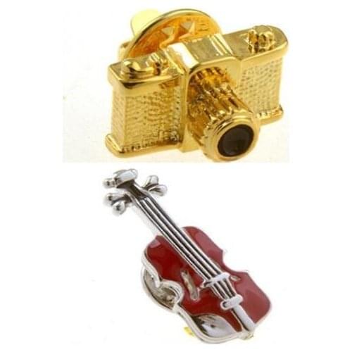 10pcs/lot Copper Enamel Guitar/Camera Brooch Pin Vintage Gold Camera Lapel Sticker Brooches Fashion Jewelry