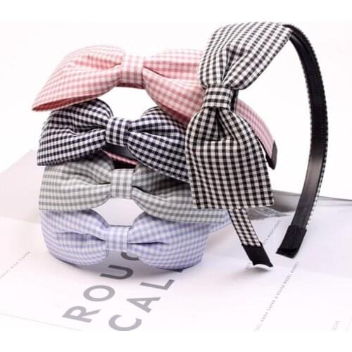 20Pcs/lot Cloth Art Hair Decoration Simple Small Grid Bow Hair Hoop Hair Band For Women Headbands Hairbands Headwear