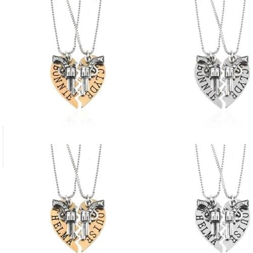 2018 Popular Jewelry Thelma Louise/Bonnie Clyde Gun Pendant Necklace Loving Heart Stitching Lover Necklace