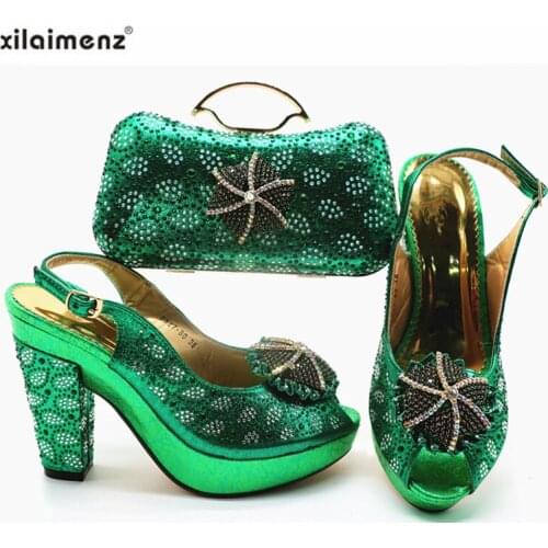 2019 Special Style Nigerian Designer Shoes And Bag Set To Match Green Color African Party Shoes With Matching Bags Set