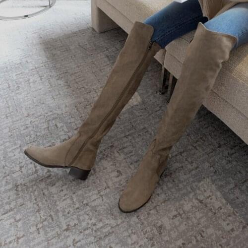 2020 Fashion Ladies Boots Knee High Heels Autumn and Winter Suede Comfortable Round Head Thick Heel Thigh High Boots Size 33-42
