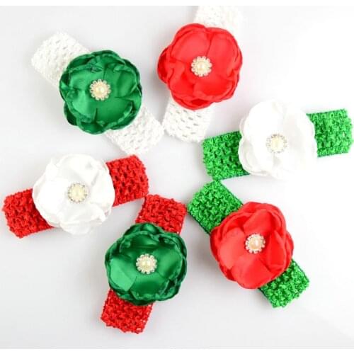 26 pcs/lot , Rhinestone Burned Flower With 1.5" Crochet Headband For Christmas Gift