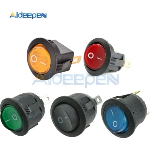 AC 250V 6A 125V 10A Mini 3 Pin LED Light Switch Car Boat Round Rocker ON/OFF Toggle Button Switch Blue Yellow Red Green Black
